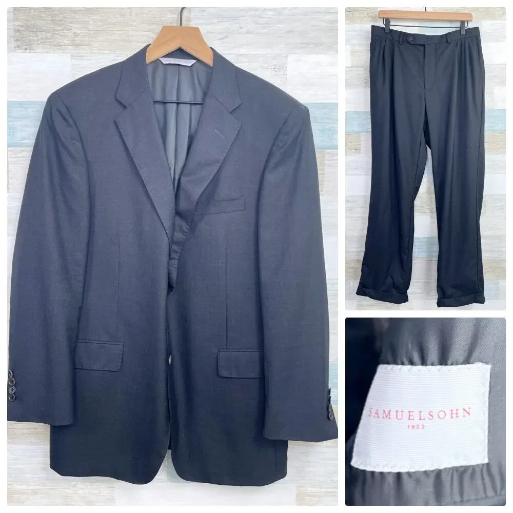 Samuelsohn Wool Beckett Super 150s Suit Charcoal Gray Mens 42 Jacket 36 Pants